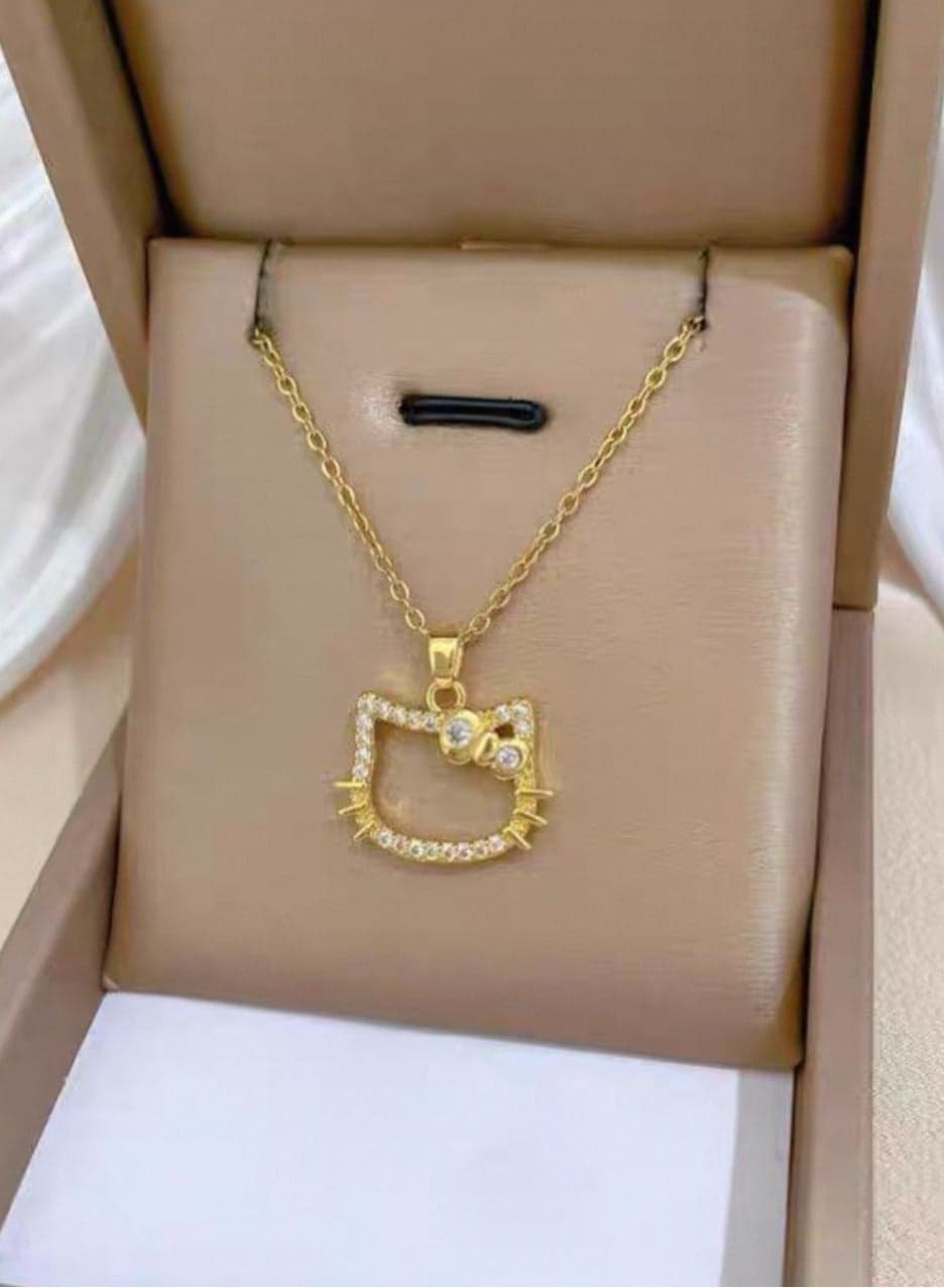 طقم إكسسوارات نسائي وبناتي مرصع بالكريستال عقد وحلق لون ذهبي وردي. Girls' Jewellery (4)