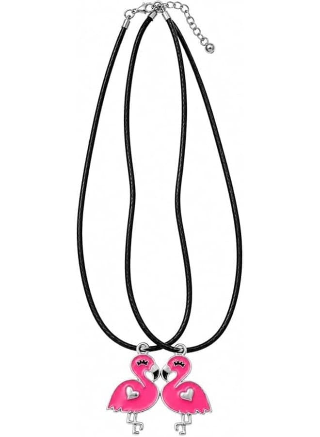 First Choice Matching Flamingo Necklace for Friends – Double Pink Heart Pendant Necklace for Girls and Women