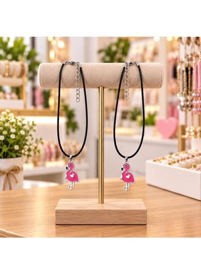 First Choice Matching Flamingo Necklace for Friends – Double Pink Heart Pendant Necklace for Girls and Women (٥)