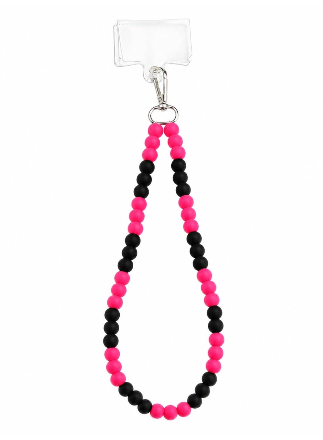 Universal Soft Silicone Beaded Mobile Phone Wrist Strap & Lanyard with Clear TPU Tether Tab Insert - Pink & Black (1 Piece)