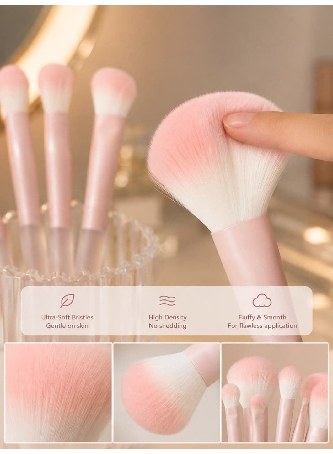 Pastel Pink Makeup Brush Set, Soft Synthetic Bristle Face and Eye Makeup Brushes with Frosted Translucent Handles, Beauty Cosmetic Brush Kit for Daily Makeup Application (٤)