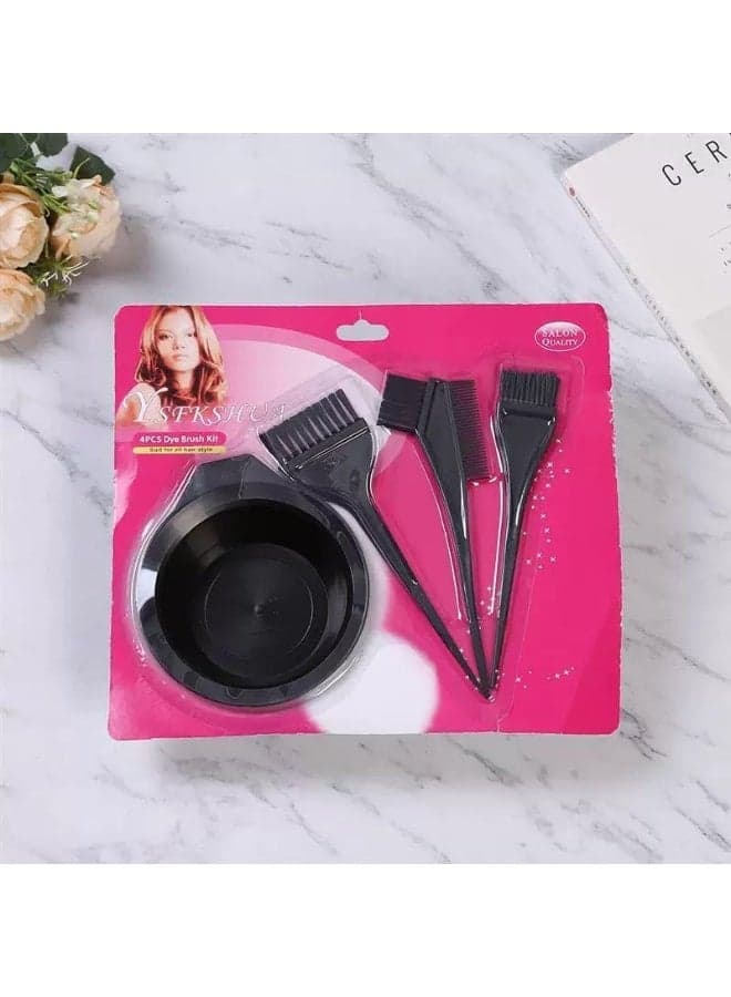 💯💯 🎨4-Piece Hair Dye Set With Hair Color Brush & Mixing Bowl Black Hair Care Accessories (٨)