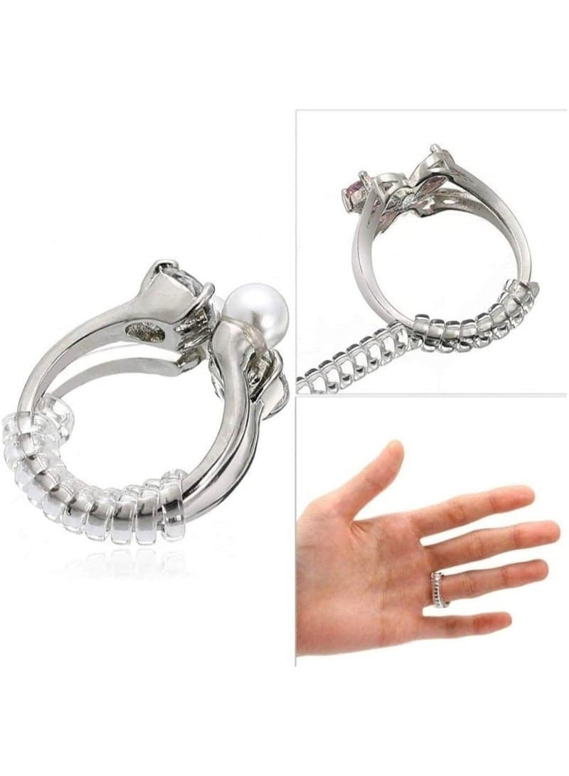 Ring Size Adjuster for Loose Rings - 4 Sizes Ring Sizer Ring Tightener Resizer Fit Spiral Silicone Tightener Set(4 Pcs,Clear) Women's Rings (٧)