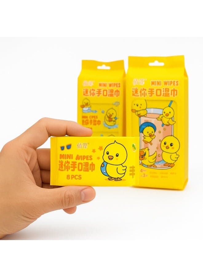 Mini Wet Wipes Pocket Pack for Daily Use, Bulk Pack 8 Packs x 8 Wipes (64 Total), Resealable Seal to Keep Moisture, for Hands & Mouth, Travel Car School (4)