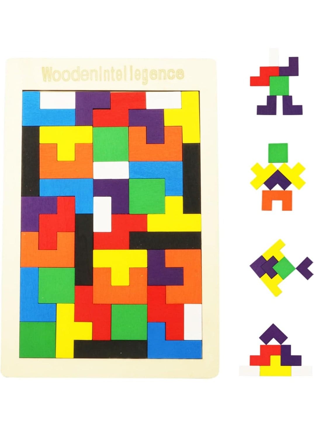 2 Pack Wooden Puzzle Blocks Geometric Tangram Brain Teasers Jigsaw + Wooden Russian Blocks Puzzle, 3D Logic Intelligence Brain Teasers Toy (1 Set Russian Blocks Puzzles) Building Sets