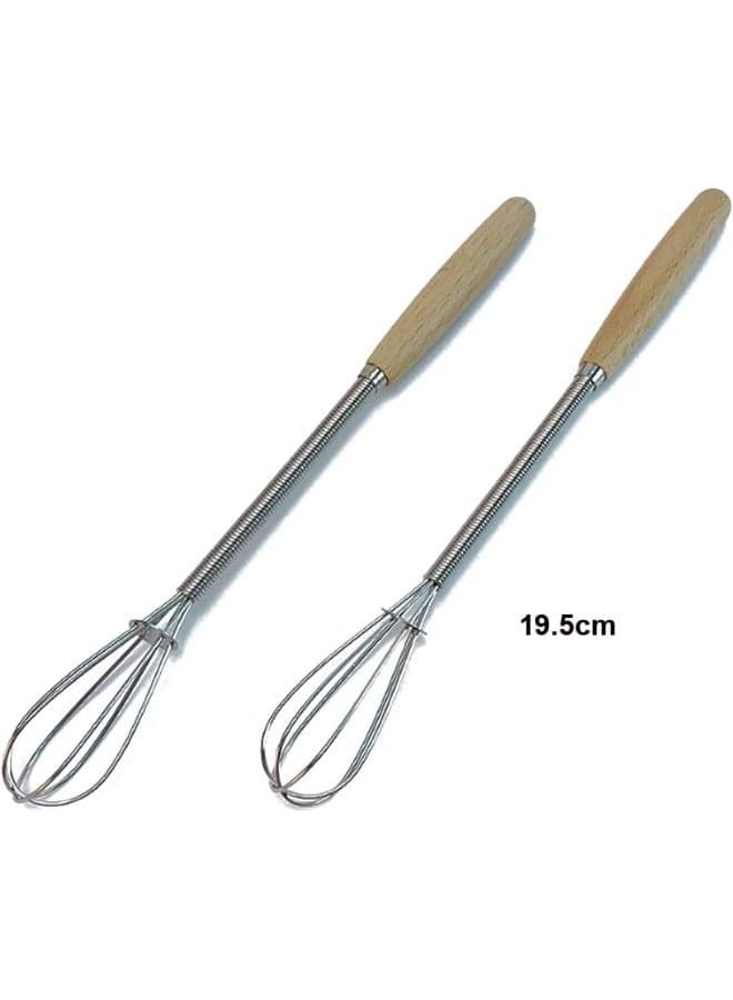 Mini Whisk Stainless Steel Wire Small Whisk Egg Whisk Cooking Frother Egg Beater Tiny Whisk with Wood Handle 20cm for Whisking, Beating, Blending Ingredients, Mixing Sauces Pack of 2 Kitchen Cleaners (٧)