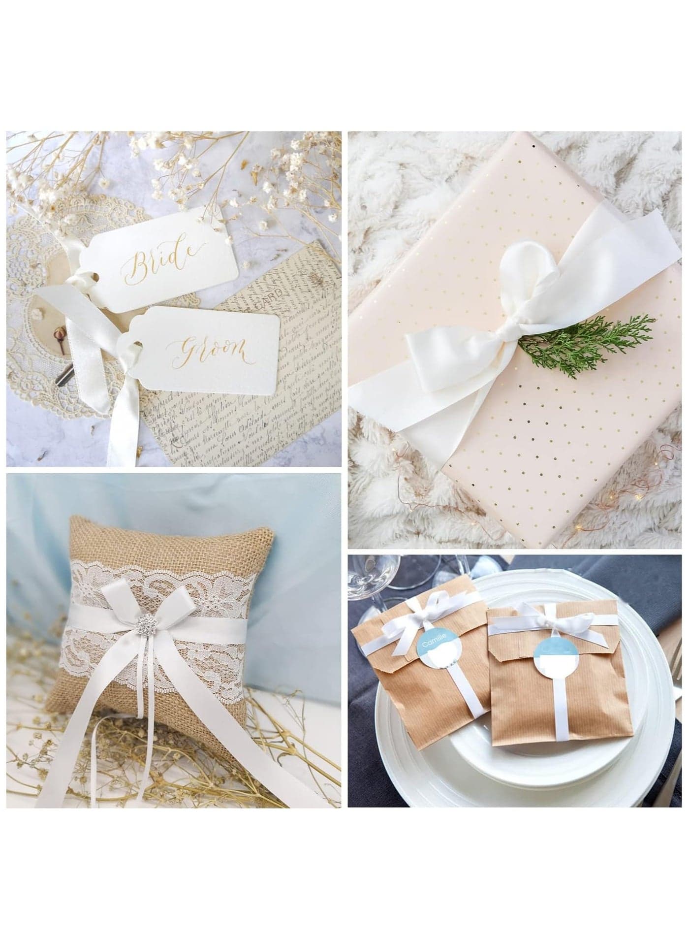 White Satin Ribbon, Solid Color Polyester Fabric Ribbon for Gift Wrapping, Crafts, Bows Making, Wreaths, Sewing Projects, Baby Showers and Wedding Party Decoration Gift Wrap Ribbons (٢)