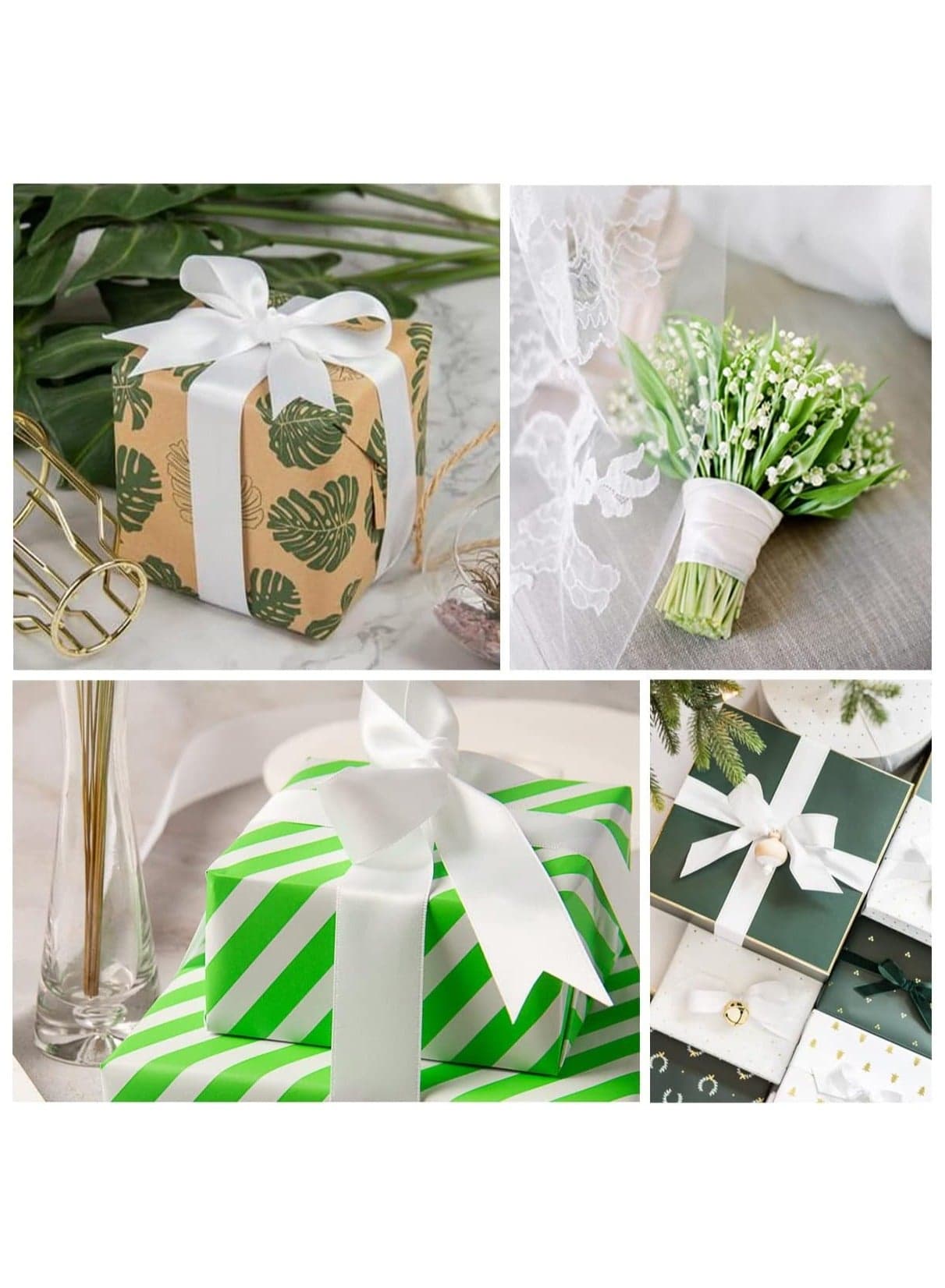 White Satin Ribbon, Solid Color Polyester Fabric Ribbon for Gift Wrapping, Crafts, Bows Making, Wreaths, Sewing Projects, Baby Showers and Wedding Party Decoration Gift Wrap Ribbons (٤)