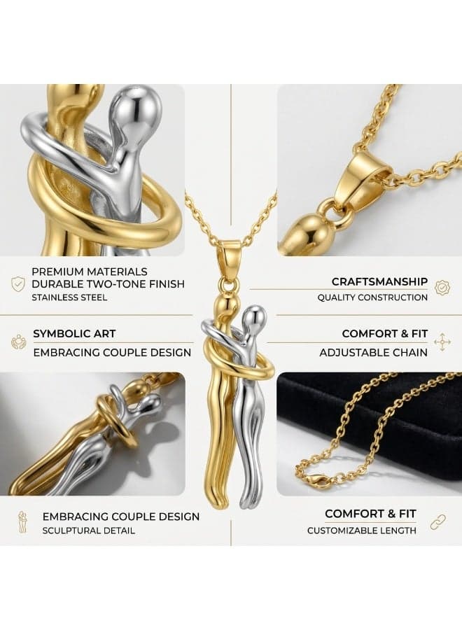 Embracing Couple Necklace, Stainless Steel Two-Tone Pendant Women's Necklaces (٢)