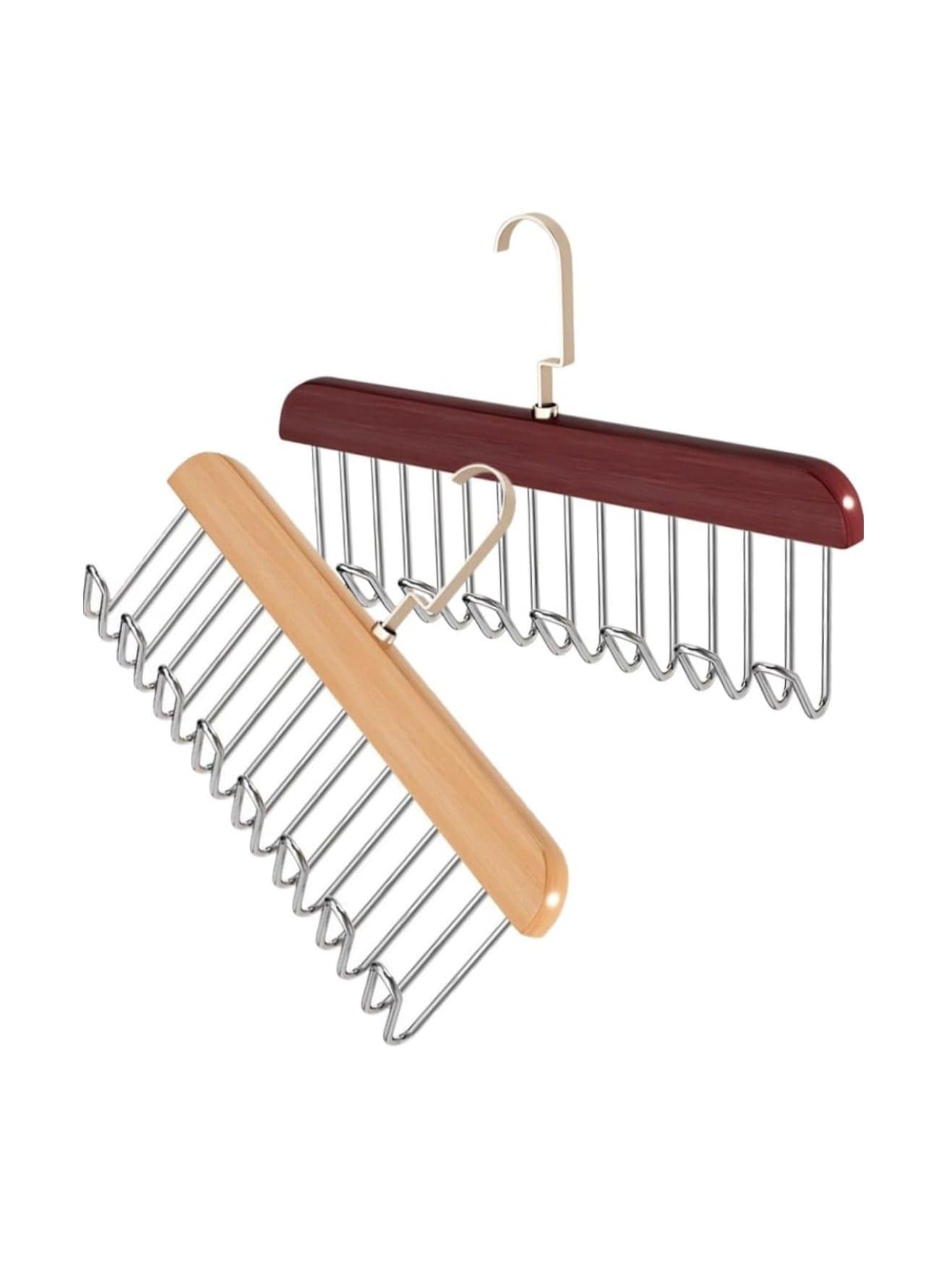 Multifunctional Wooden Clothes Hanger with 8 Stainless Hooks Made of Stainless Steel