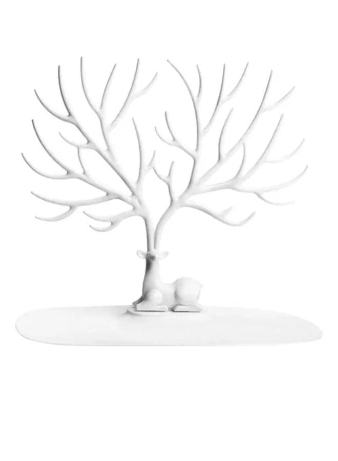 Large Capacity Deer Tree Jewelry Display Stand with Base Tray - Stylish Antler Jewelry Organizer for Tangle-Free Necklaces and Stud Earrings - Versatile Accessory Holder for Watches, Glasses, and Keys - High-Quality Desktop Storage Rack-White Jewellery Organizers