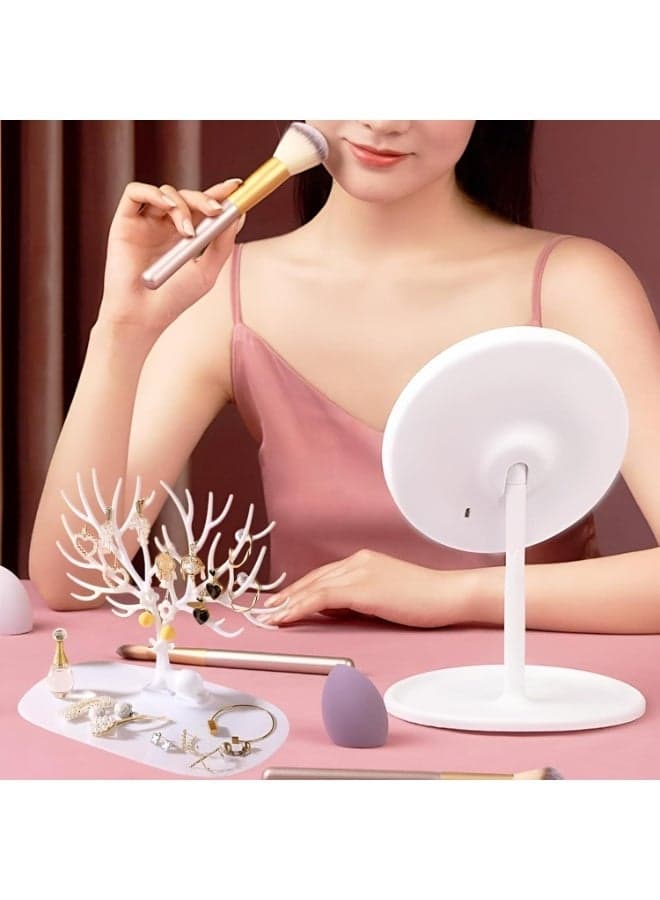 Large Capacity Deer Tree Jewelry Display Stand with Base Tray - Stylish Antler Jewelry Organizer for Tangle-Free Necklaces and Stud Earrings - Versatile Accessory Holder for Watches, Glasses, and Keys - High-Quality Desktop Storage Rack-White Jewellery Organizers (٩)