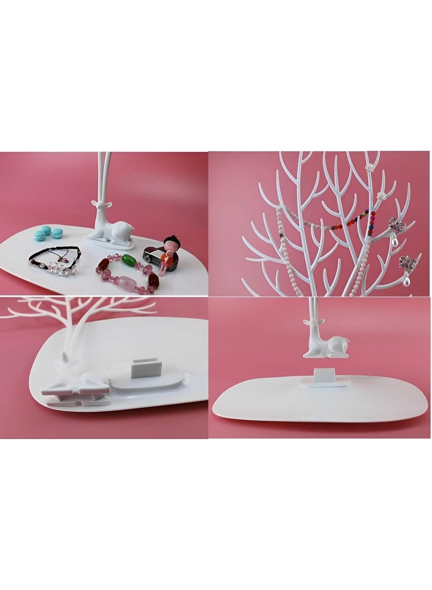 Large Capacity Deer Tree Jewelry Display Stand with Base Tray - Stylish Antler Jewelry Organizer for Tangle-Free Necklaces and Stud Earrings - Versatile Accessory Holder for Watches, Glasses, and Keys - High-Quality Desktop Storage Rack-White Jewellery Organizers (٧)