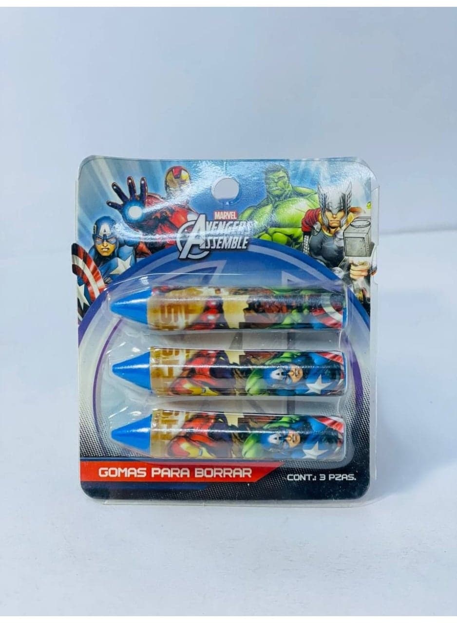 Cardboard eraser set with different cartoon shapes and colors. 3 erasers per card. (٤)