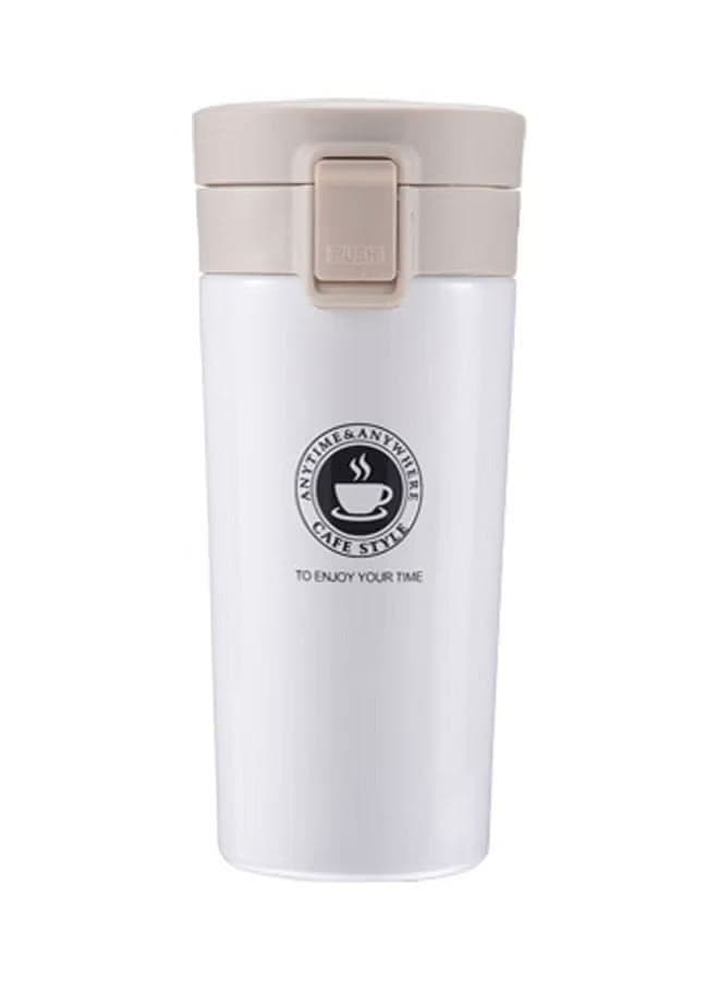 Insulated stainless steel thermal mug (380 ml capacity) featuring an internal strainer and a safety button – White. (4)