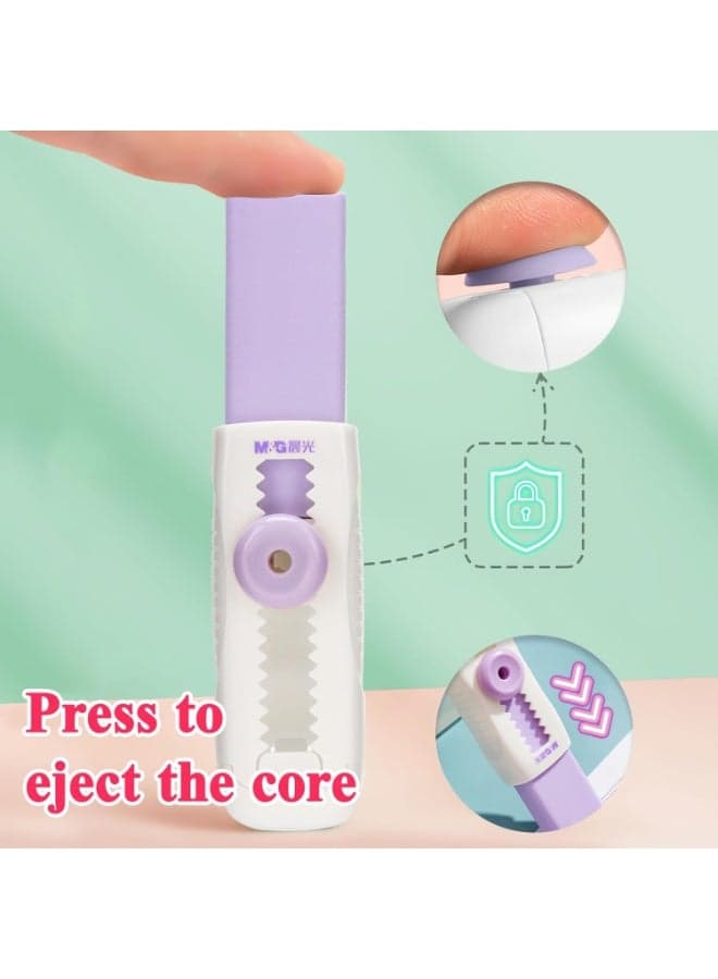 Sliding Retractable PVC Pencil Eraser with Push-Pull Design, Soft Rubber Eraser for Students, Kids, School, Office, Home, Artists and Architects, Purple, 1 Pack (٧)