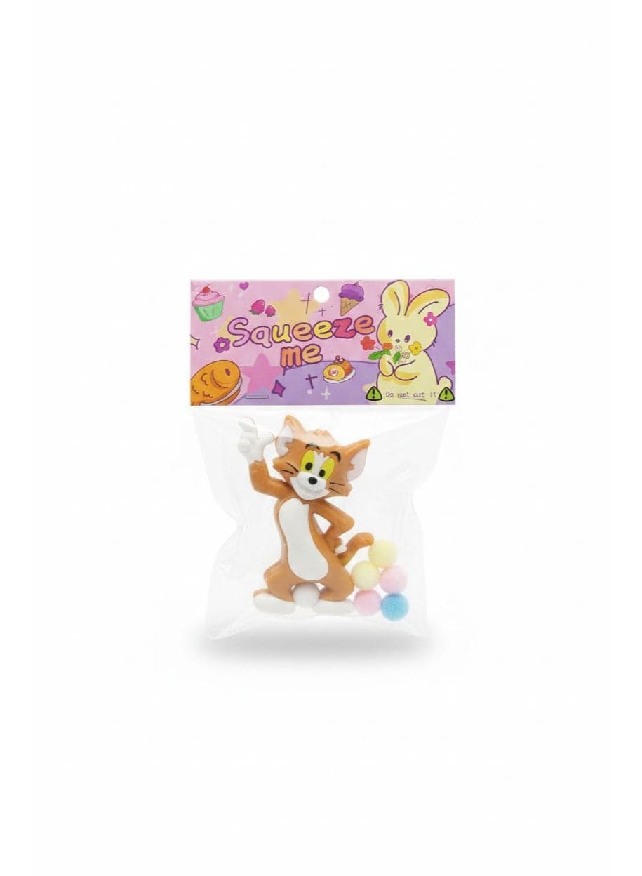 Squeeze Me Cat Squishy Toy with Colorful Pom Poms, Stress Relief Fidget,