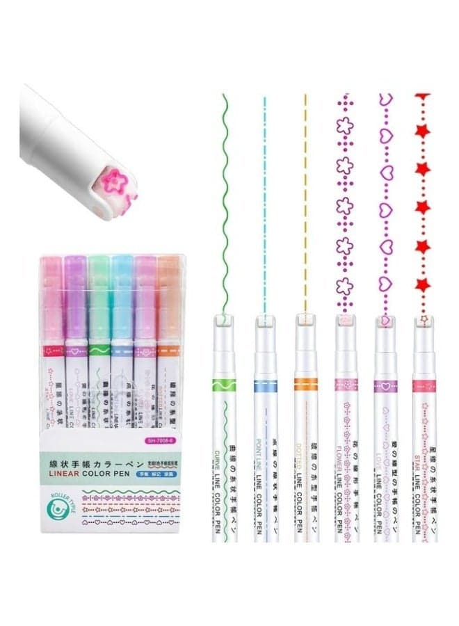 6-Piece Curved Highlighter Set – Linear Color Pens Featuring 6 Distinct Fine Tips for Clear Writing, Drawing, Note-Taking, Marking, and Illustrating. Stationery Highlighters (٣)