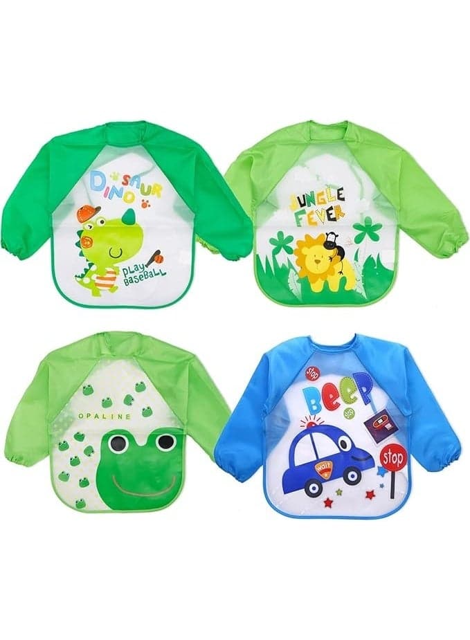 Baby Waterproof Feeding Bib with Long Sleeves – EVA Material Cute Cartoon Bib, Unisex for Boys & Girls, Easy Clean Reusable Bib for Infants 6 Months to 3 Years (1PCS) (٧)