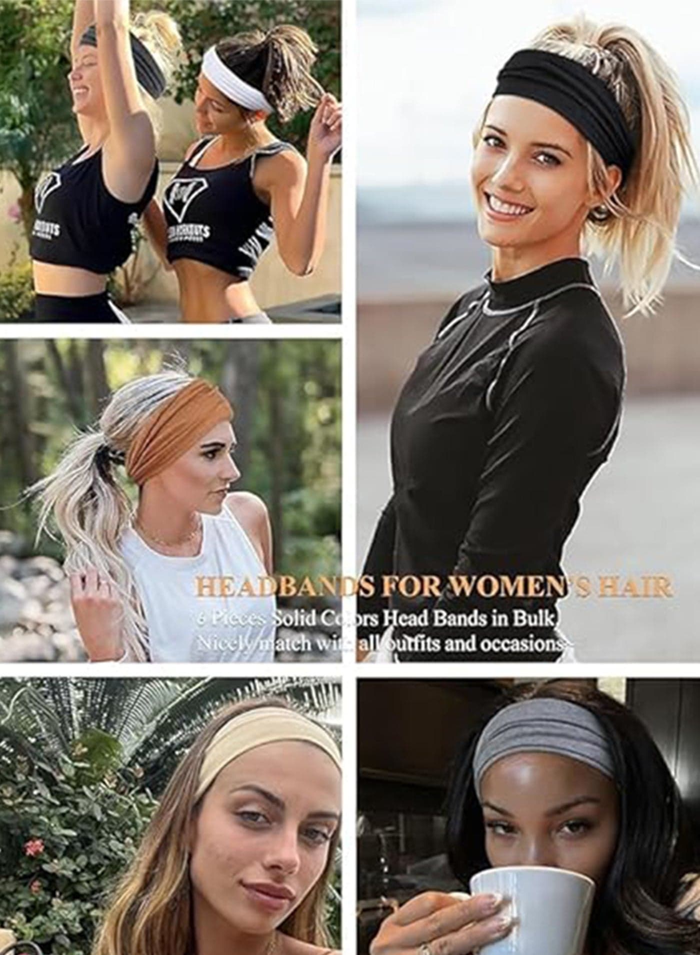 Fashion Headbands For Women Wide Headband Yoga Workout Head Bands Hair Accessories(Black) Running & Training Headbands (٩)