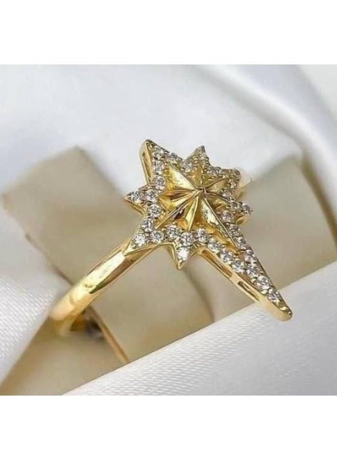 Women's Star-Shaped Ring with Pave Set Stones - Gold Tone