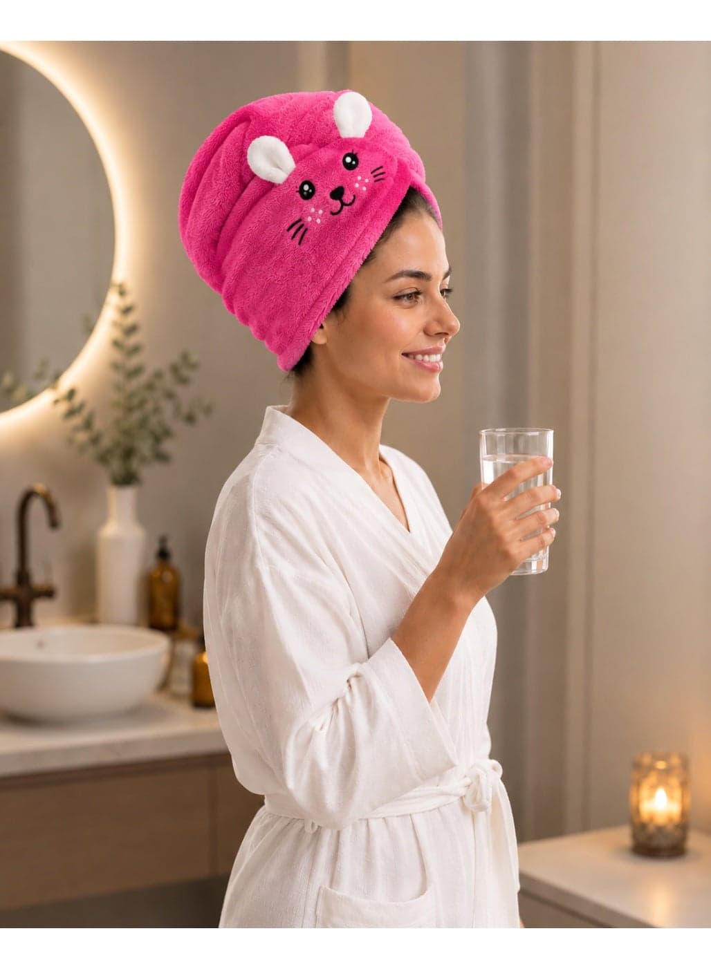Microfiber Hair Towel – Fast Absorption, High Absorbency & Quick Hair Drying - Pink Color (٦)