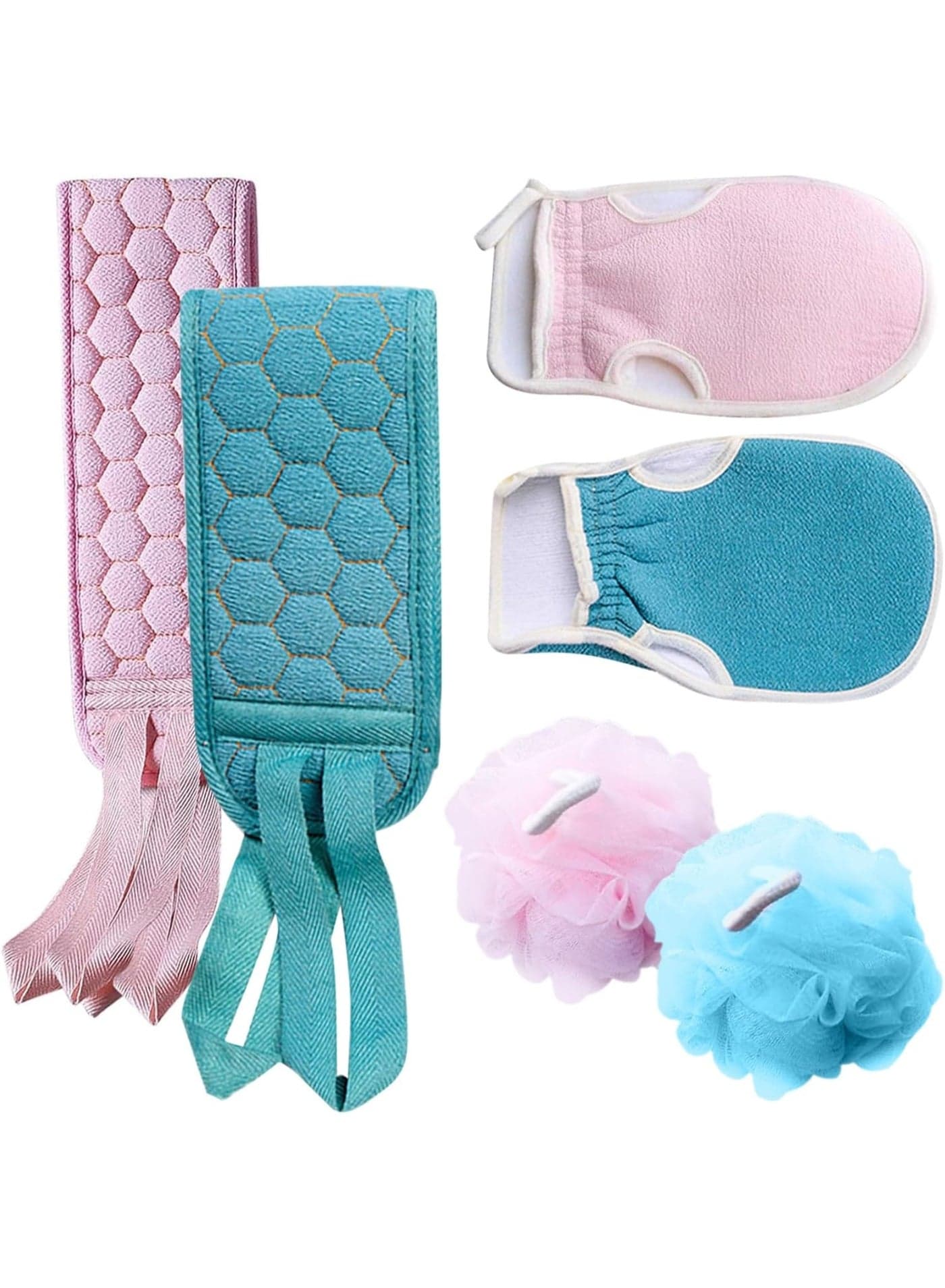 3pcs Body Scrub Tools Bath Sponge Bath Loofah Back Cleaner Exfoliating Gloves Loofahs, Sponges & Poufs (١٠)