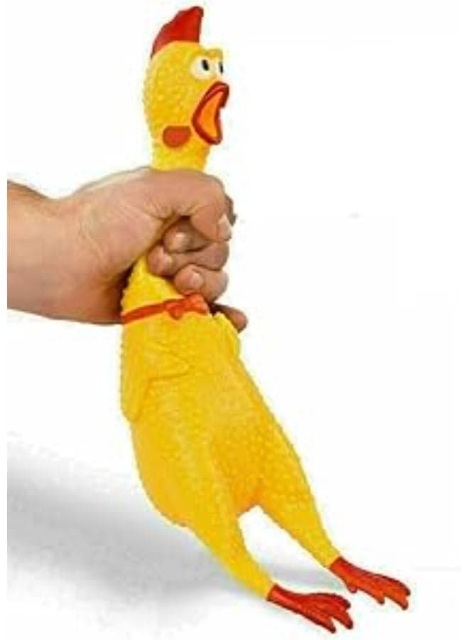 THE DDS STORE Screaming Chicken Toy Yellow Rubber Squaking Chicken Toy Novelty and Durable Rubber Chicken Gag Dog Toys Gift for Boys Girls Rubber Squeaky Strong Tough Chew Puppy Play Toy for Dog Baby Activity Centers