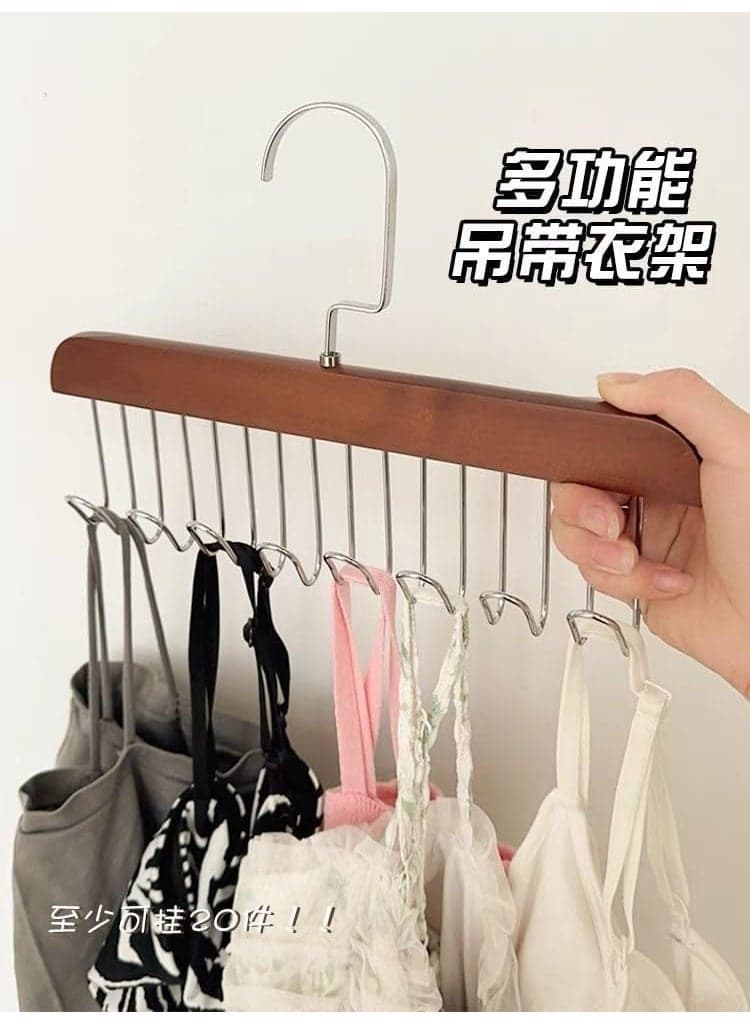 Wooden multi-hook hanger for belts, ties and scarves - space-saving closet organizer with rust-resistant metal hooks (٥)