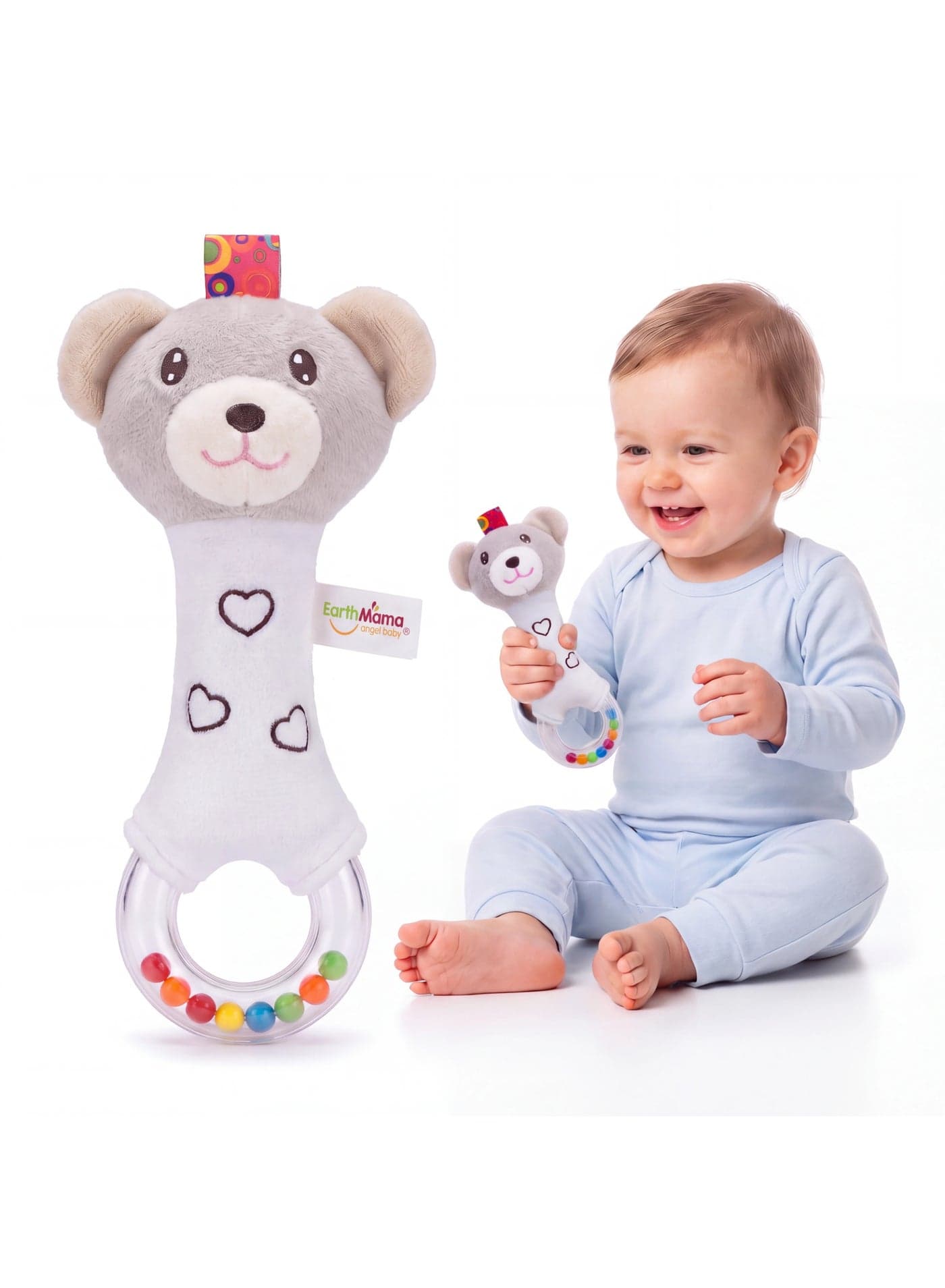 Baby Rattle and Squeak Toy – Soft Plush Developmental Sensory Toy for Newborns and Infants 0-12 Months, 18 cm Keepsake Rattles
