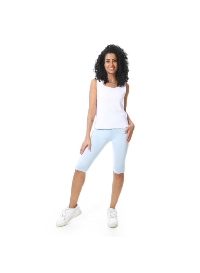 Slim Fit Lycra Capri Leggings _Light Blue Women's Pants (5)