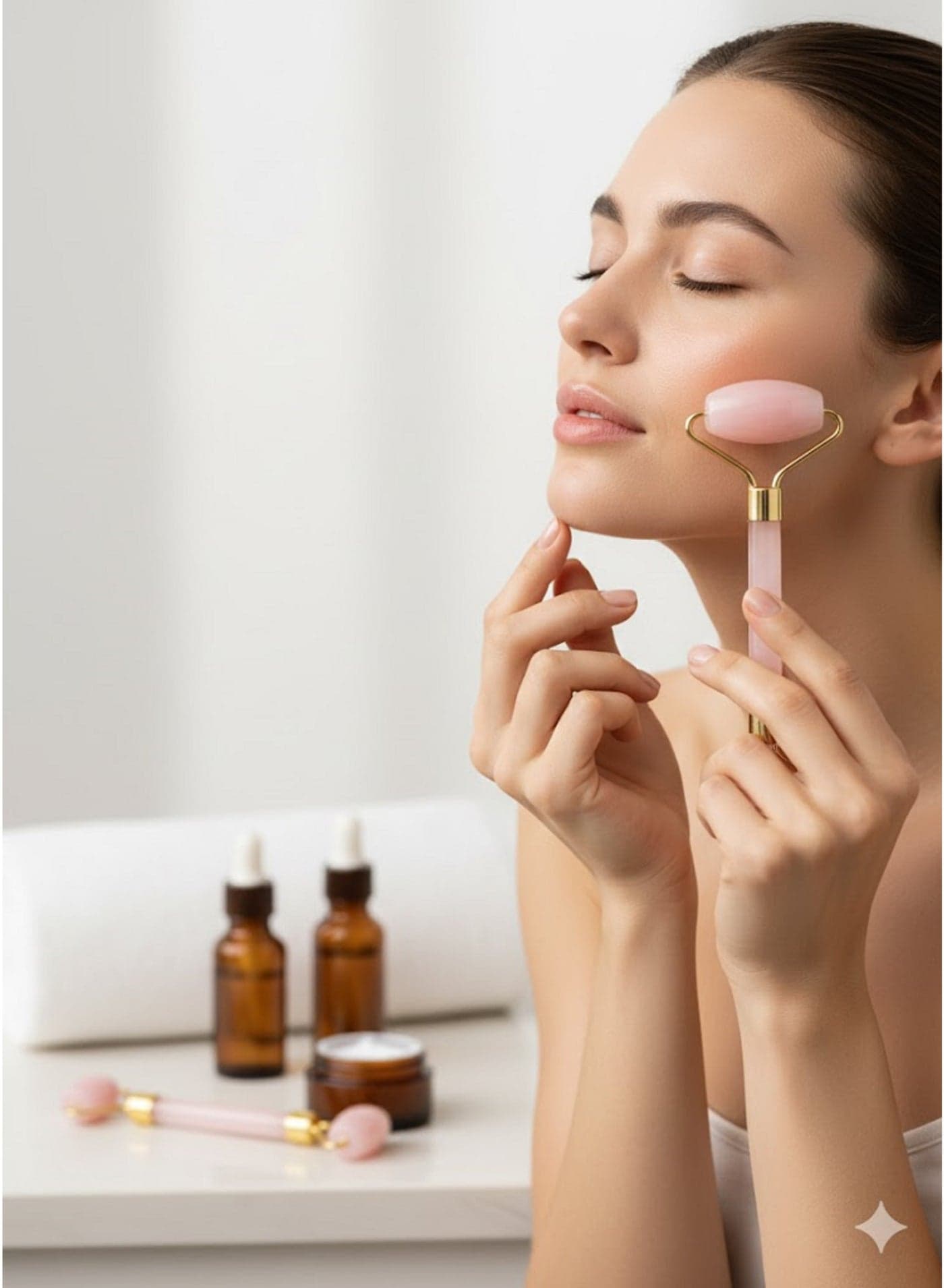 Natural stone face and neck roller – to stimulate collagen, promote skin radiance, and combat aging – 2 pieces – pink color Face Massagers & Rollers (٦)