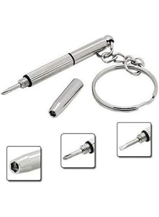 Portable 3-in-1 Eyeglass Screwdriver with Keyring - Precision Repair Tool for Watches, Electronics, and Sunglasses, Silver. (2)