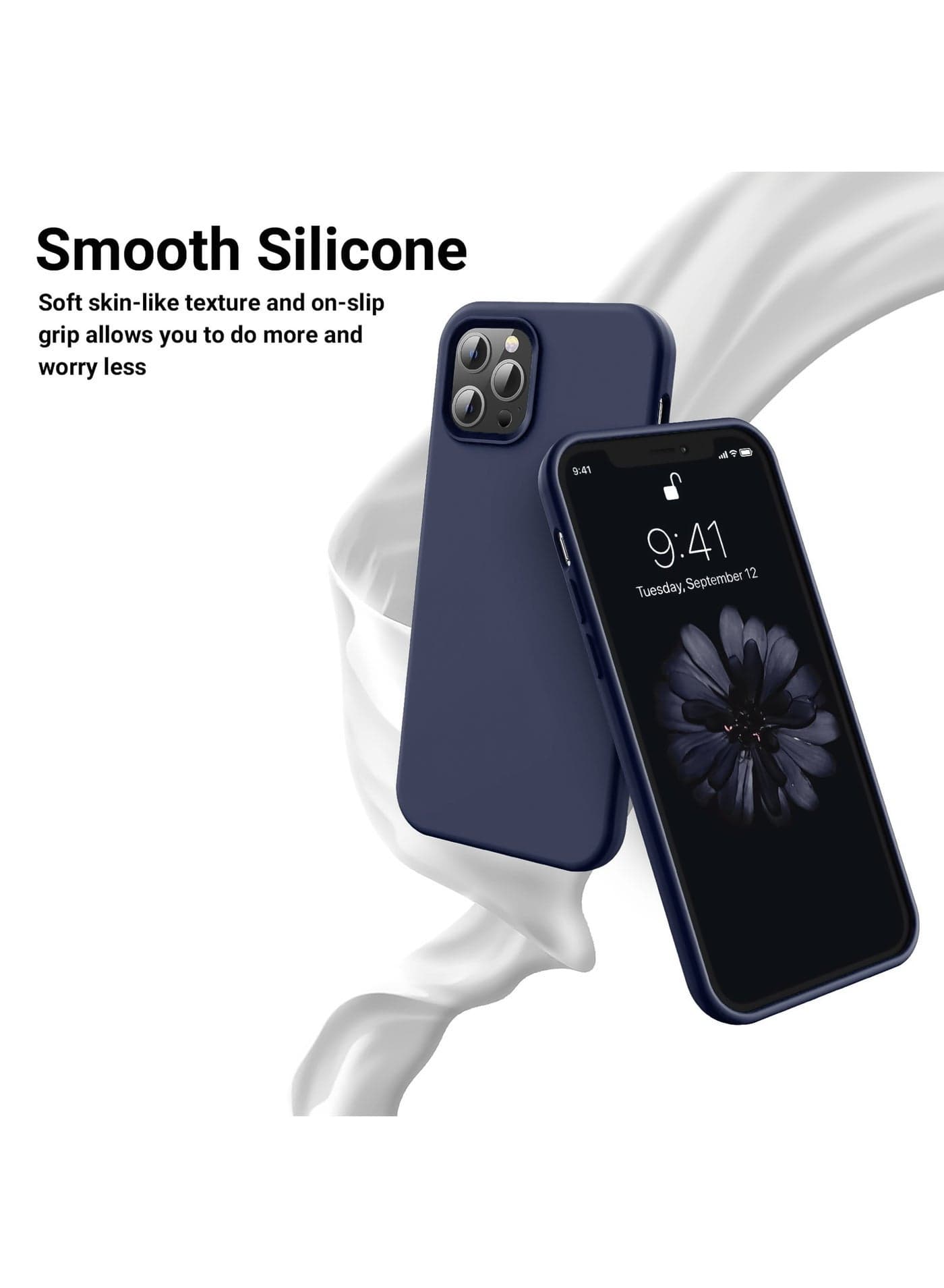 Compatible with iPhone 14 Pro Case 6.1 Inch Slim Liquid Silicone 4 Layers Soft Gel Rubber Shockproof Protective Phone Case with Anti Scratch Microfiber Lining (Dark Blue) (٦)