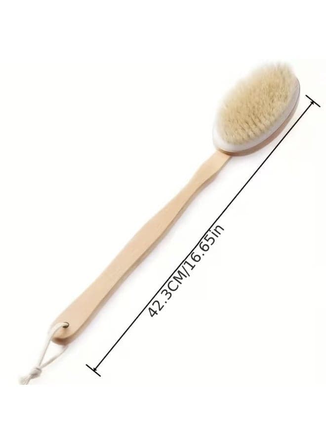 Long Handle Wooden Back Scrubber Brush - Body Exfoliating Bath Tool for Deep Cleansing and Scrubbing (٣)