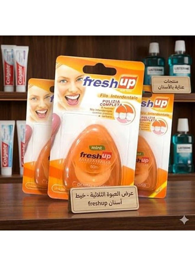 Fresh Up Dental Floss 50m - Essential for Complete Oral Hygiene,Orange.(1pcs) Dental Floss & Flossers (٣)