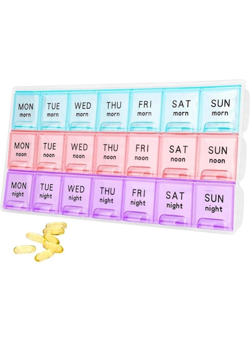 Large Weekly Pill Organizer 3 Times A Day – 7 Day Travel Medicine Pill Box, Moisture-Proof Vitamin and Supplement Storage Case, Portable Pill Container for Medication, Fish Oil & Daily Pills, Secure & Easy Open Design, Ideal for Home and Travel Use