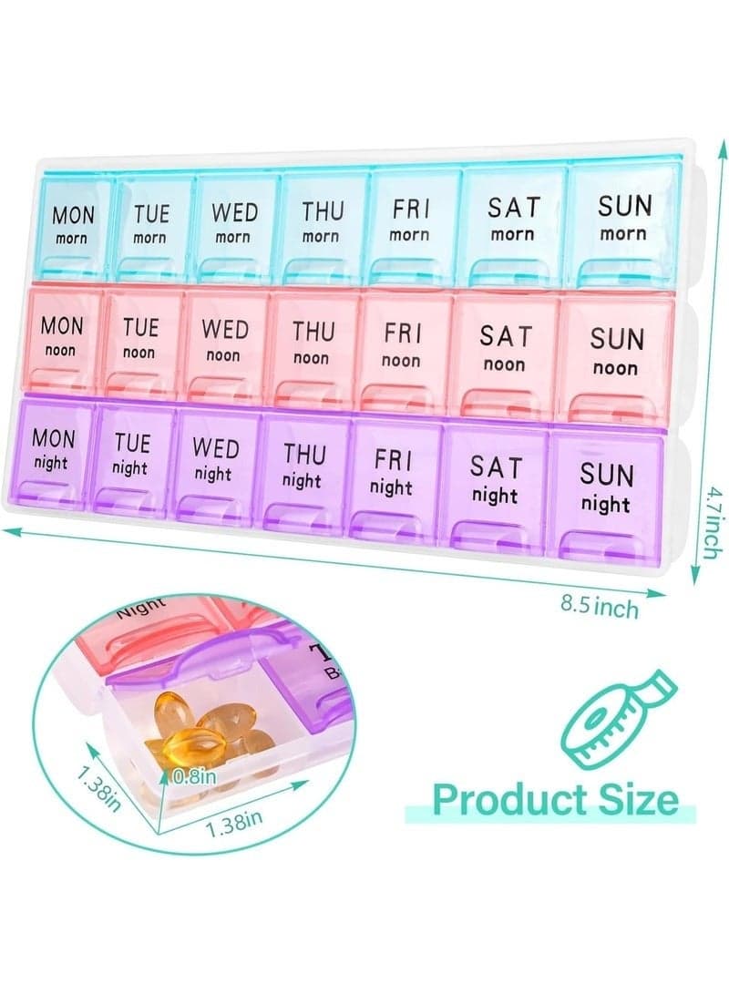 Large Weekly Pill Organizer 3 Times A Day – 7 Day Travel Medicine Pill Box, Moisture-Proof Vitamin and Supplement Storage Case, Portable Pill Container for Medication, Fish Oil & Daily Pills, Secure & Easy Open Design, Ideal for Home and Travel Use (2)