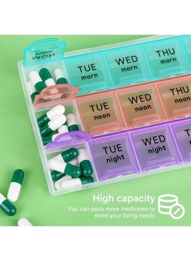 Large Weekly Pill Organizer 3 Times A Day – 7 Day Travel Medicine Pill Box, Moisture-Proof Vitamin and Supplement Storage Case, Portable Pill Container for Medication, Fish Oil & Daily Pills, Secure & Easy Open Design, Ideal for Home and Travel Use (4)