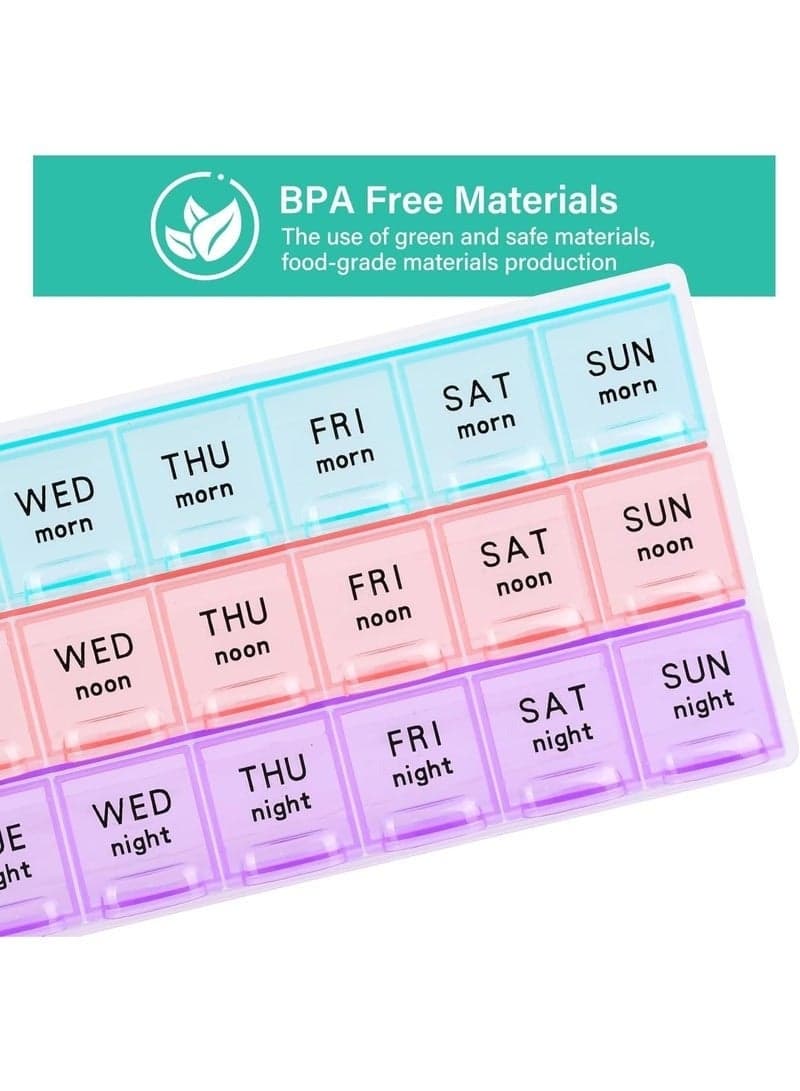 Large Weekly Pill Organizer 3 Times A Day – 7 Day Travel Medicine Pill Box, Moisture-Proof Vitamin and Supplement Storage Case, Portable Pill Container for Medication, Fish Oil & Daily Pills, Secure & Easy Open Design, Ideal for Home and Travel Use (3)