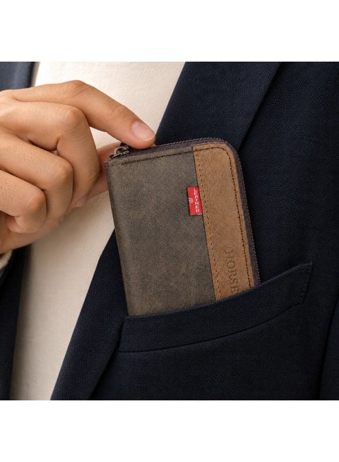 Horse Men's Zippered Card Wallet – Stylish synthetic leather, slim and secure design for cards and cash, classic color (Havana and Brown). Women's Wallets, Card Cases & Money Organizers (٣)