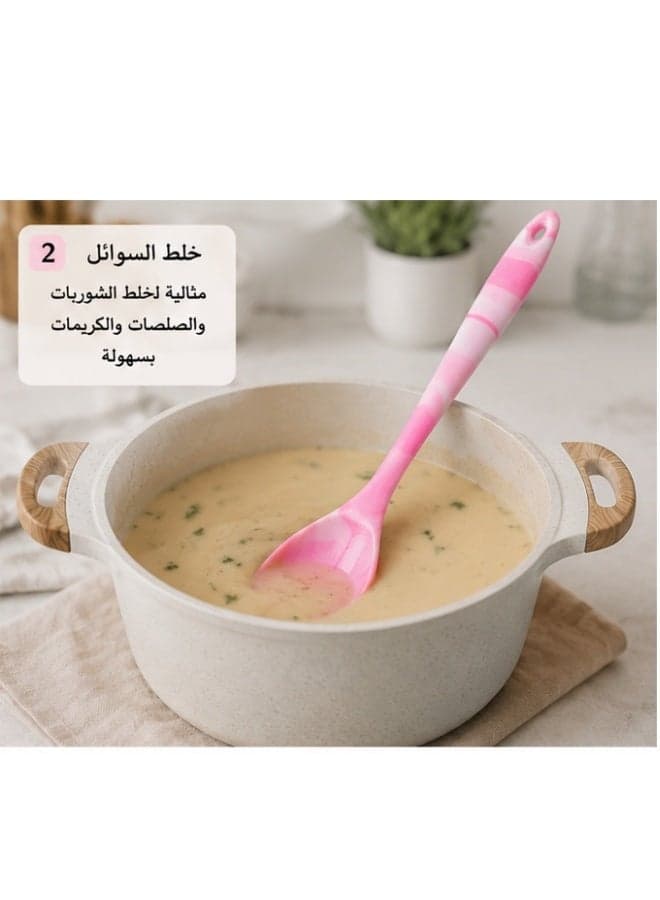Premium Silicone Cooking Spoon Heat Resistant up to 316°C – BPA-Free Food Grade Silicone Serving & Mixing Spoon for Cooking, Stirring and Serving Food, Safe for Non-Stick Cookware, Durable, Easy to Clean with Ergonomic Handle Spatula Turners (4)