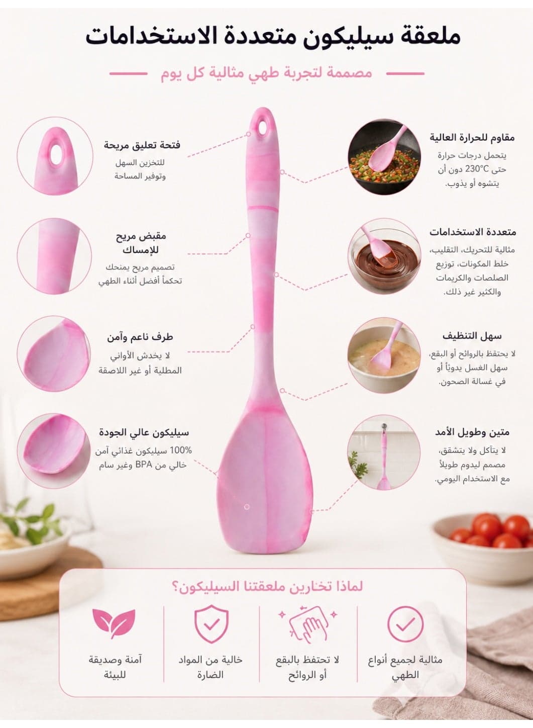 Premium Silicone Cooking Spoon Heat Resistant up to 316°C – BPA-Free Food Grade Silicone Serving & Mixing Spoon for Cooking, Stirring and Serving Food, Safe for Non-Stick Cookware, Durable, Easy to Clean with Ergonomic Handle Spatula Turners (7)