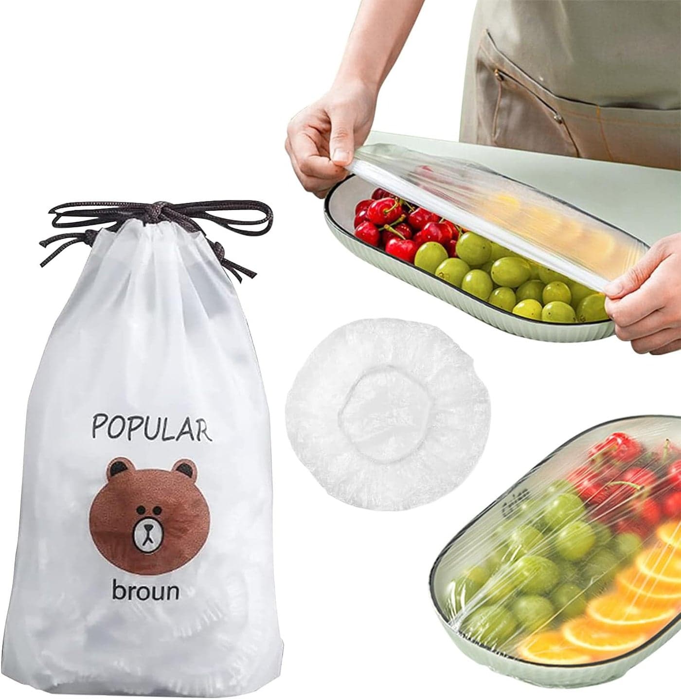 Cling Film with Elastic Band, 100 Pieces, Reusable Covers for Food, Fresh Storage Bags, Sealing Bags, Food Cover for Food Storage