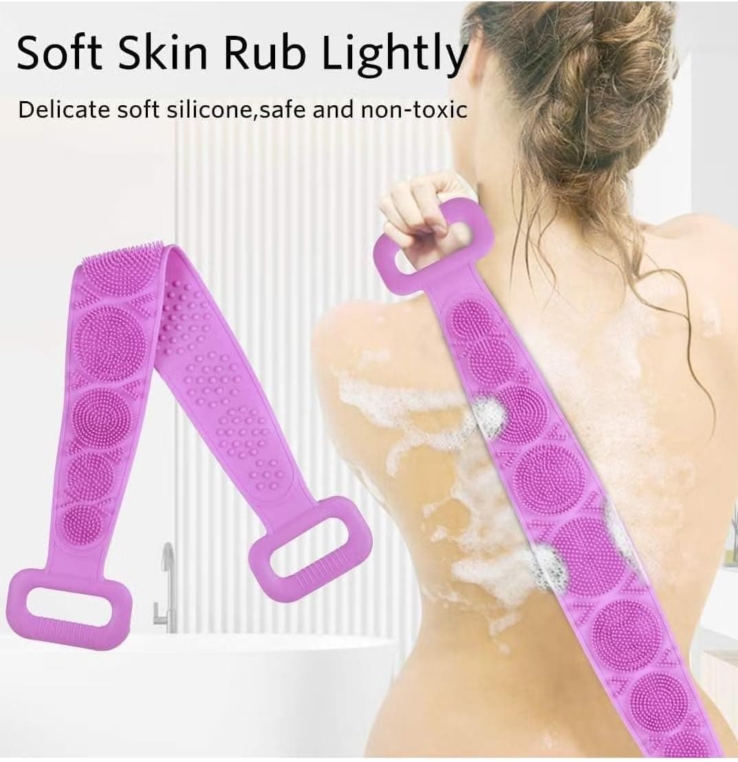 Generic Long Silicone Body Scrubber for Shower and Bath, Flexible Exfoliating Back Scrubber and Bath Brush for Body Cleaning, Massage and Daily Skin Care, Reusable Shower Loofah, Multicolor (3)
