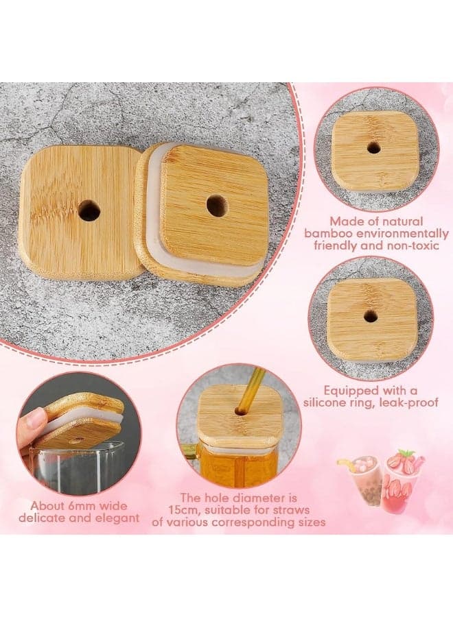 Glass Tumbler with Colored Handle Pack of 1, 400ml Coffee Sipper with Wooden Lid and Glass Straw Iced Tea Mug Clear Drinking Cup for Juice, Milk, Smoothie (٦)
