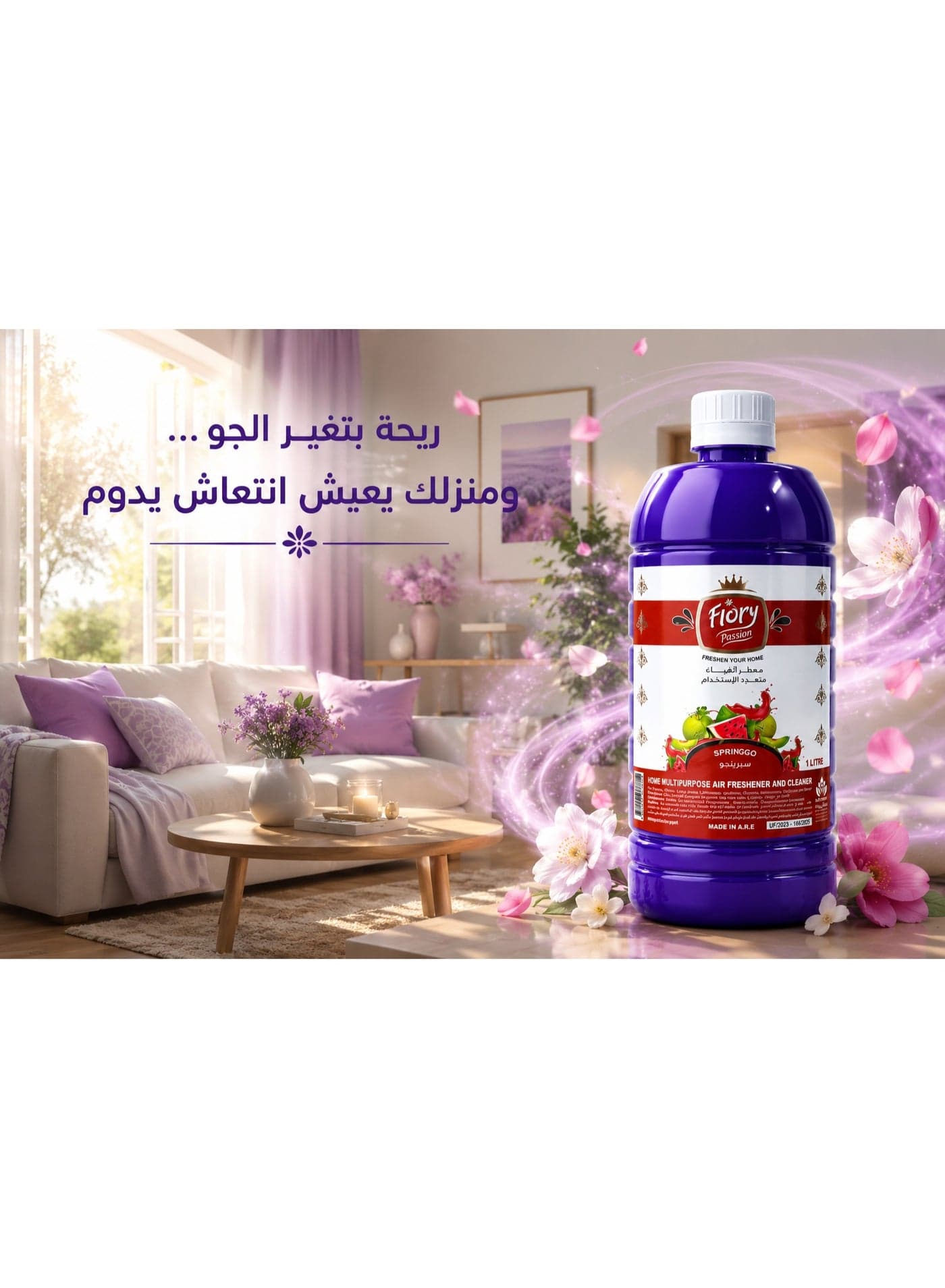 Flory Premium Concentrated Home Fragrance Springgo Scent, Multi-Purpose Long Lasting Air Freshener, High Concentration Formula, 1 Liter All Purpose Cleaners (٦)