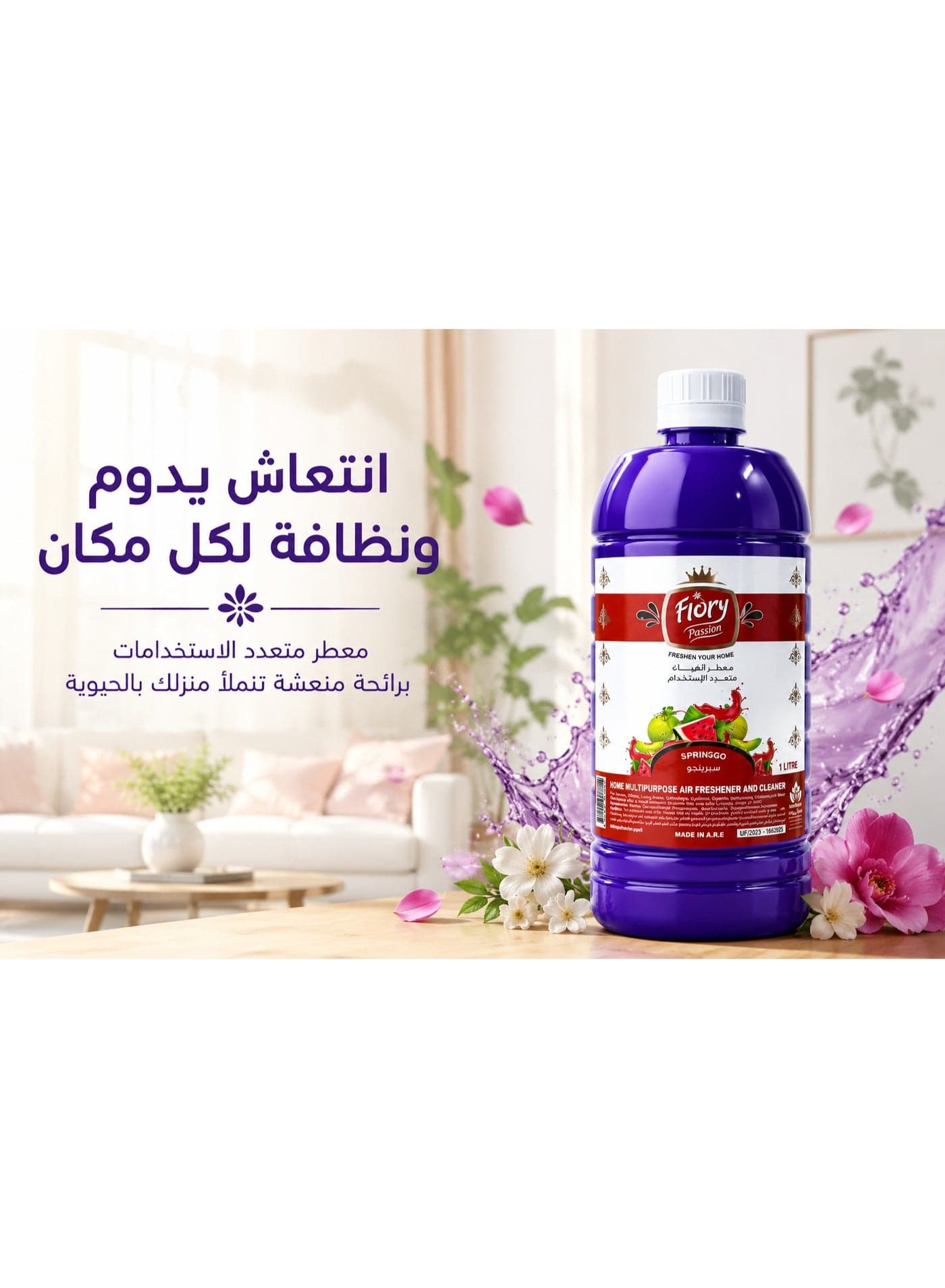 Flory Premium Concentrated Home Fragrance Springgo Scent, Multi-Purpose Long Lasting Air Freshener, High Concentration Formula, 1 Liter All Purpose Cleaners (٥)