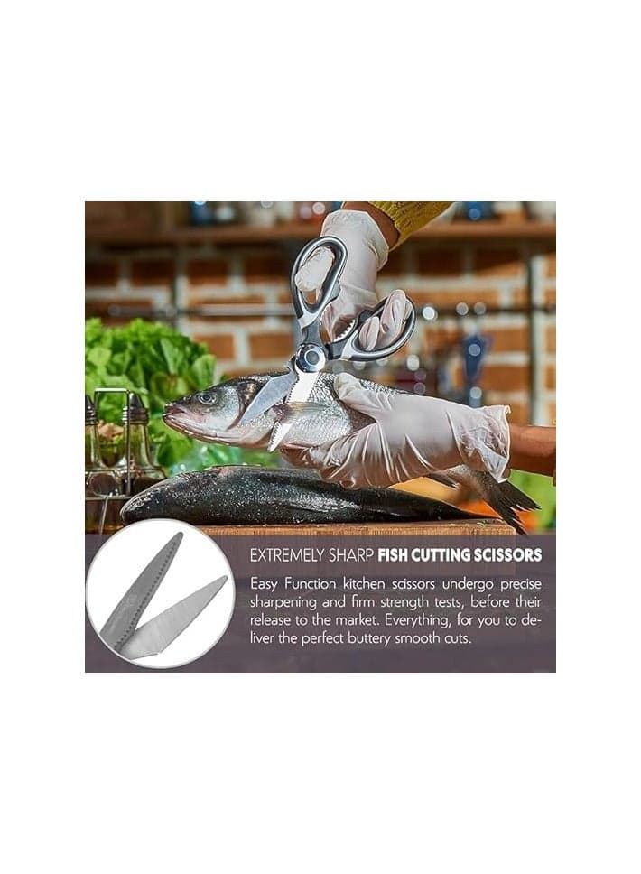 Heavy Duty Stainless Steel Kitchen Shears, Sharp Multipurpose Scissors - Great for Vegetables, Fish, Bones, Nuts, Meat, Turkey, Chicken, Flowers, Kitchen Supplies, BBQ Cookie Cutters (٤)