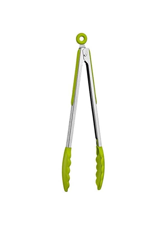 Green Silicone Stainless Steel Cooking Kitchen Tongs Food Utensil BBQ Salad Tool
